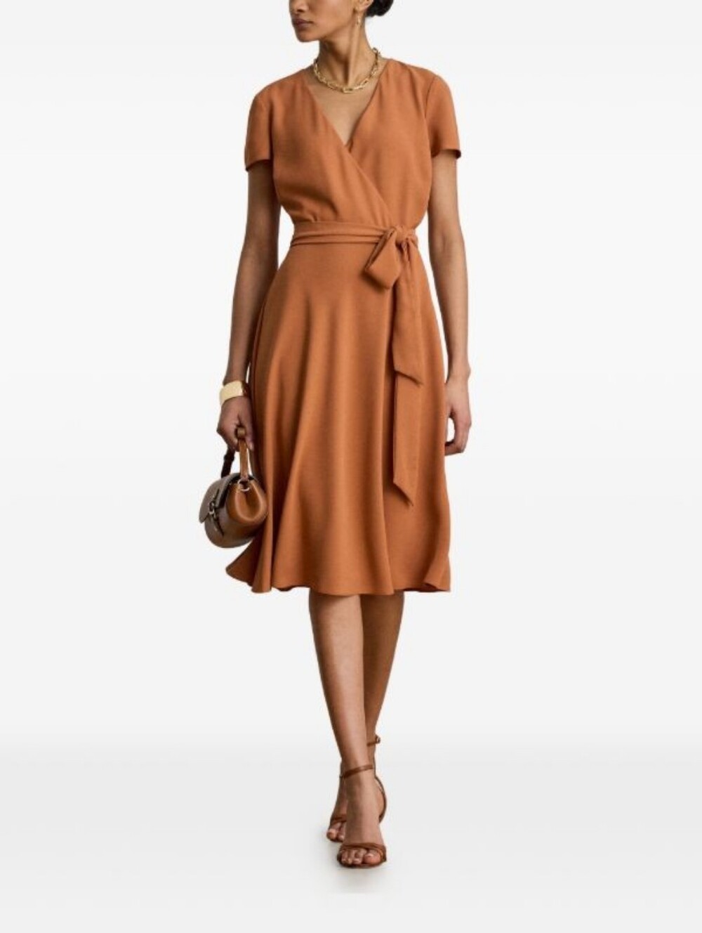 Lauren Ralph Lauren Belted Georgette Surplice Dress Size 10P NWT Red Terracotta